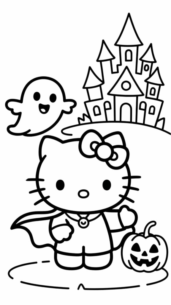 Spooky & Sweet Hello Kitty Halloween Coloring Page