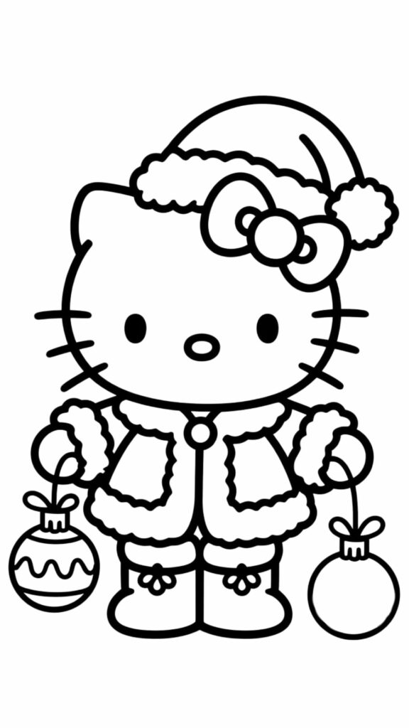 hello kitty kleurplaat kerst