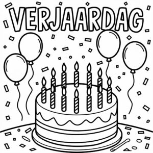 kleurplaat taart verjaardag