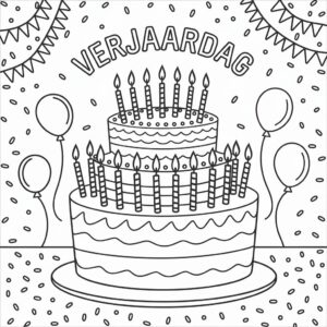 kleurplaat verjaardag taart