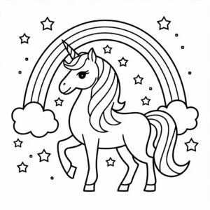 printen kleurplaat unicorn regenboog