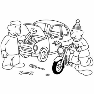 Buurman y Buurman reparan coche y moto: página para colorear