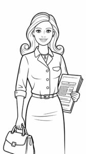 Coloriage Barbie au bureau gratuit à imprimer