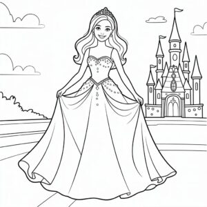 Coloriage gratuit Barbie soirée à imprimer et télécharger