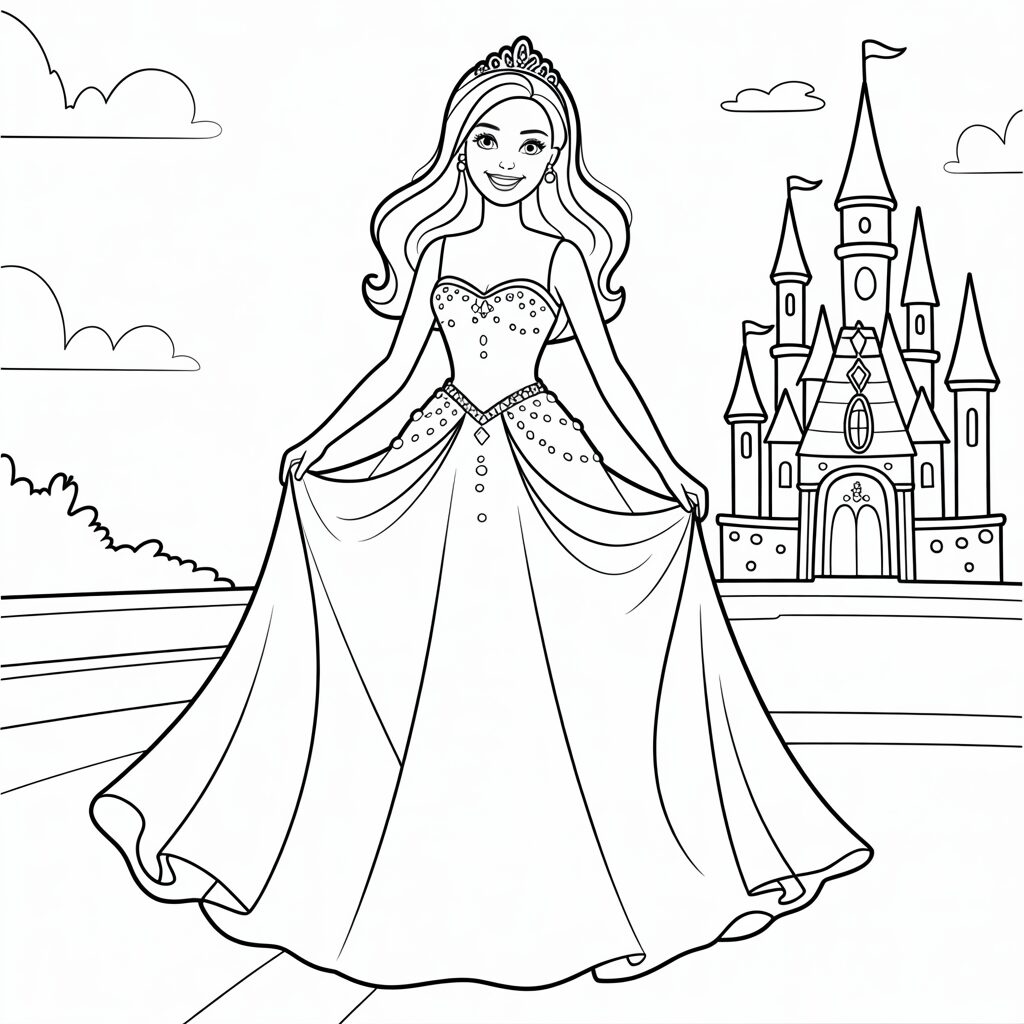 Coloriage gratuit Barbie soirée à imprimer et télécharger