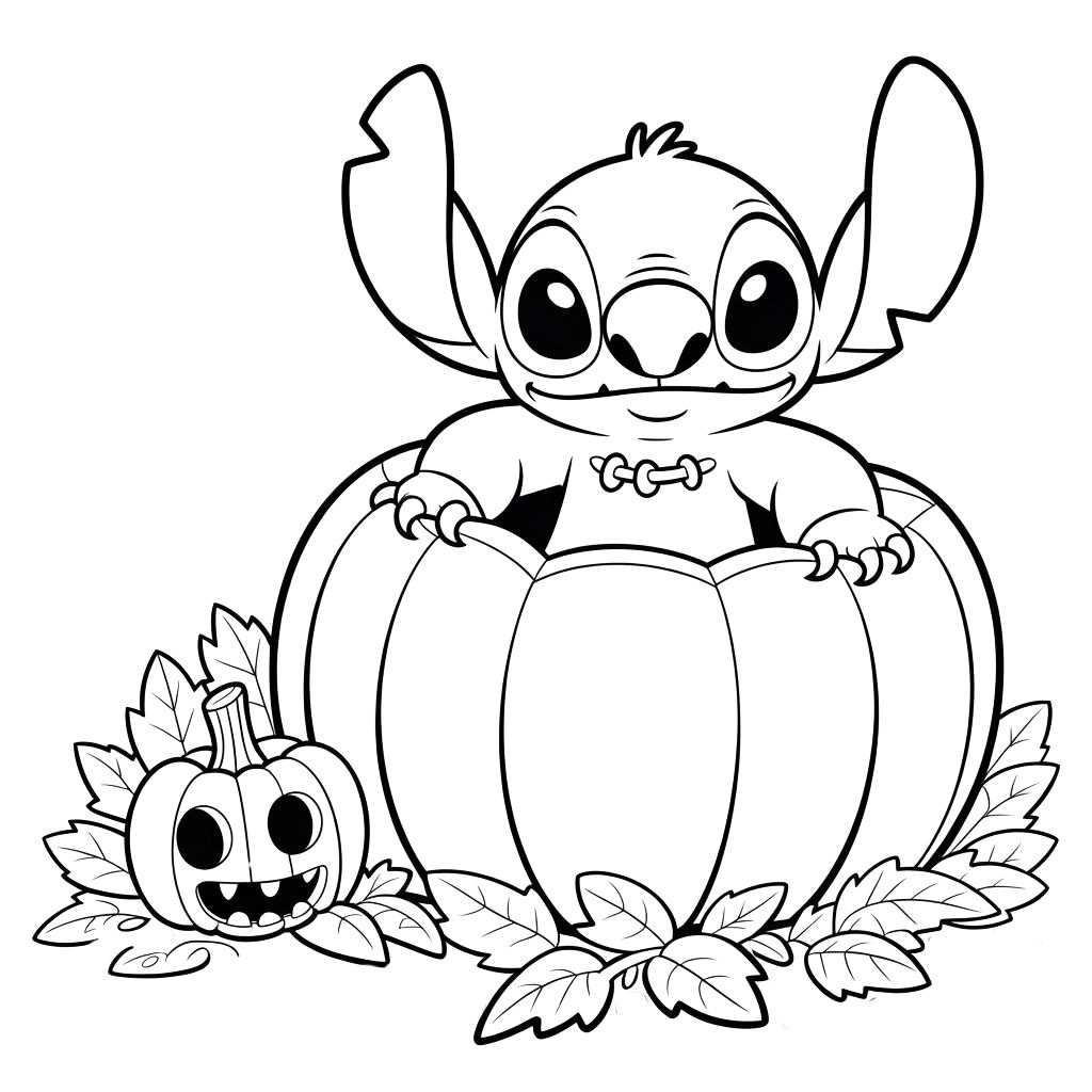 Disney Stitch happy halloween coloring pages