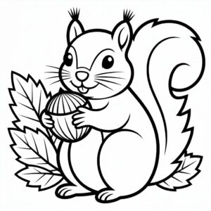 Eichhörnchen mit Nuss Ausmalbild als kostenloses PDF