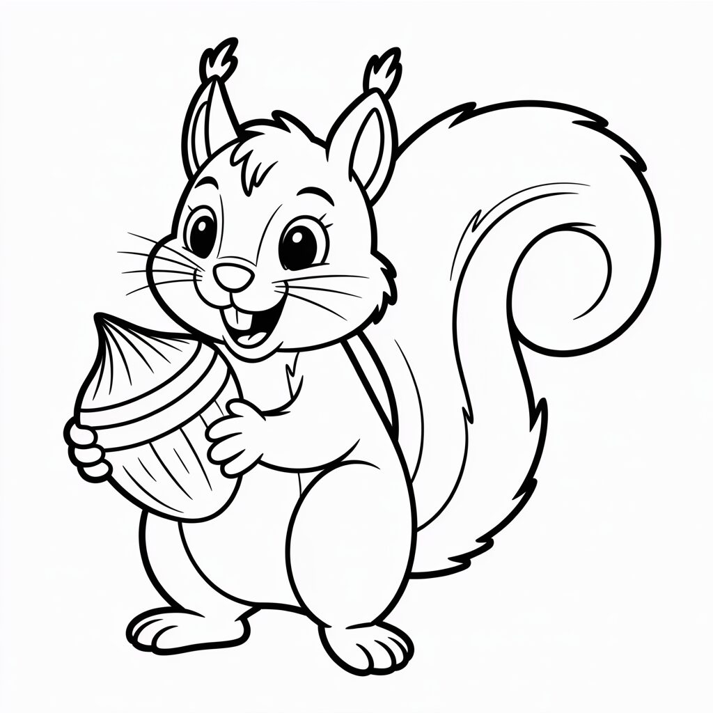 Eichhörnchen mit Nuss Ausmalbild – free Printable für Kinder