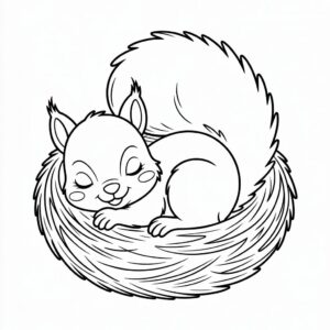 Einfaches Ausmalbild Baby-Eichhörnchen im Nest kostenlos downloaden