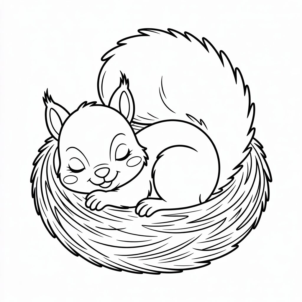 Einfaches Ausmalbild Baby-Eichhörnchen im Nest kostenlos downloaden