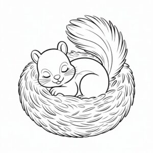 Free Printable Schlafendes Eichhörnchen in einem Nest