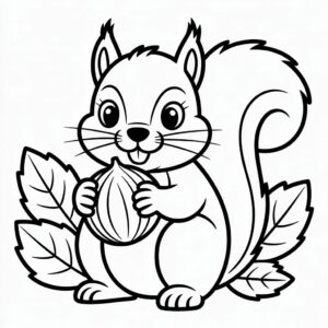 Gratis Download Eichhörnchen mit großer Nuss zum Ausmalen