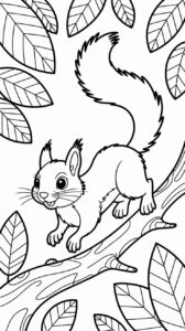 Gratis Malvorlage Eichhörnchen springt von Ast zu Ast