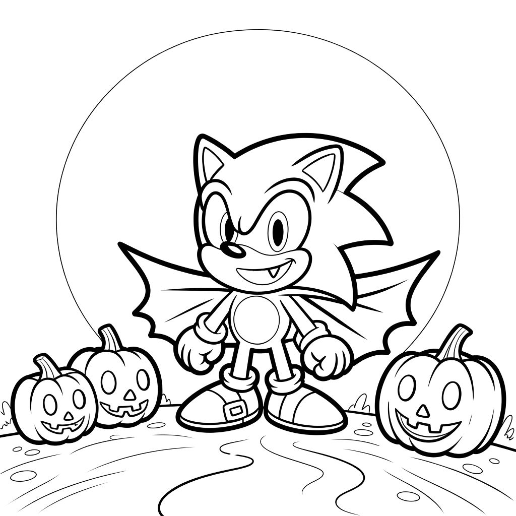 Halloween Sonic With Pumpkins Coloring Sheet
