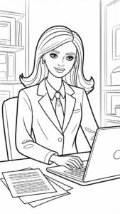 Imprimer et télécharger coloriage Barbie bureau