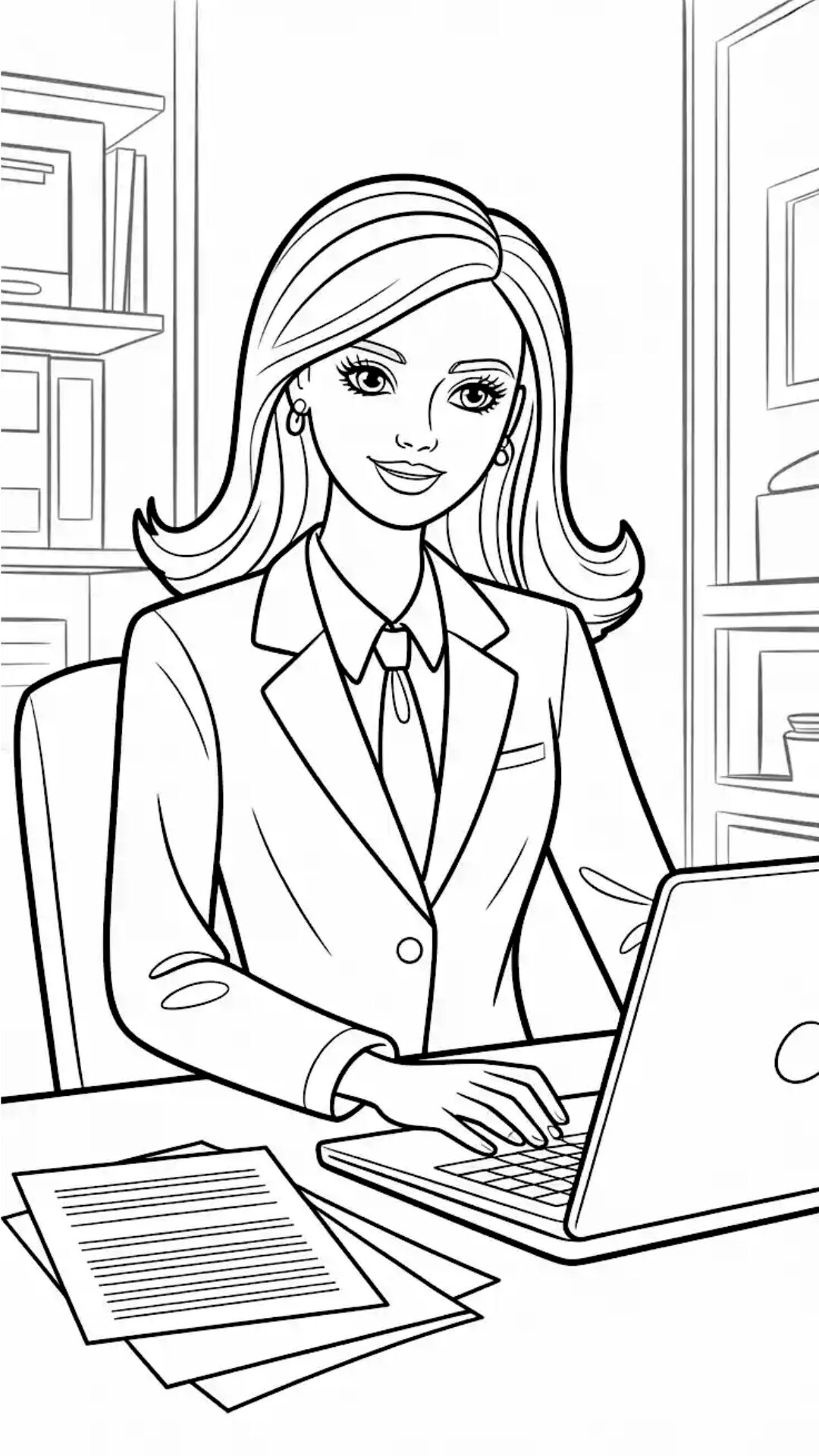 Imprimer et télécharger coloriage Barbie bureau