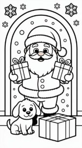 Joulupukki jakaa lahjoja – ilmainen tulostettava värityssivu