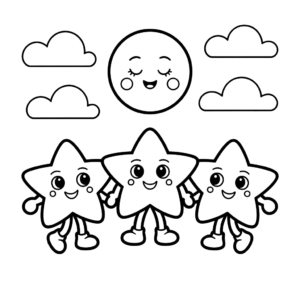 Lachende Sterne in der Nacht Ausmalbild PDF