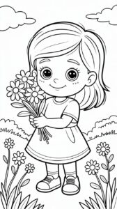 Mädchen beim Blumenpflücken zum Ausdrucken kostenlos