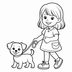 Mädchen mit Hund Malvorlagen gratis