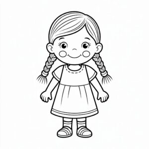 Mädchen mit Zöpfen und Kleid gratis drucken