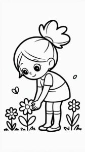 Mädchen pflückt Blumen Malbild gratis Download