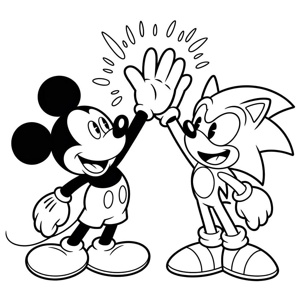 Mickey Mouse And SpongeBob Coloring Sheet