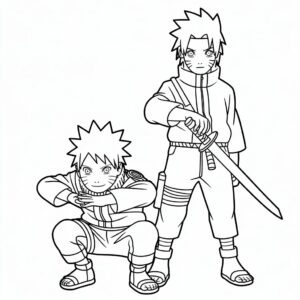 Naruto vs Sasuke kleurplaat om te printen
