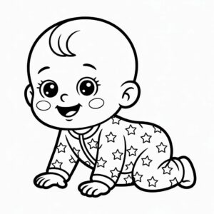 Page à colorier Bébé rampant en pyjama téléchargement gratuit