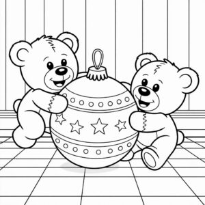 Pallina di Natale con un orsacchiotto da colorare