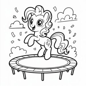 Pinkie op trampoline met confetti tekening