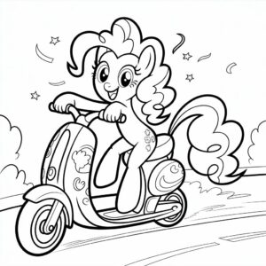 Pinkie rijdt op scooter kleurplaten
