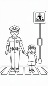 Polizist begleitet Kind Malvorlagen kostenlos