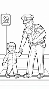 Polizist mit Kind über Straße kostenlos drucken