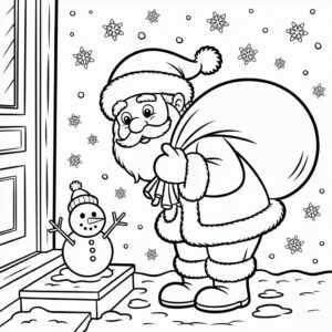 Tulostettava Joulupukin värityssivu lumessa – täysin ilmainen