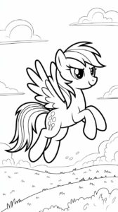 Rainbow Dash vliegend boven de heuvels kleurplaat