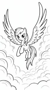 Rainbow Dash zwevend tussen wolken kleurplaat
