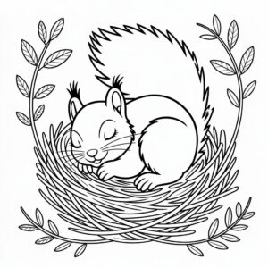 Schlafendes Baby-Eichhörnchen im Nest – gratis PDF für kleine Kinder