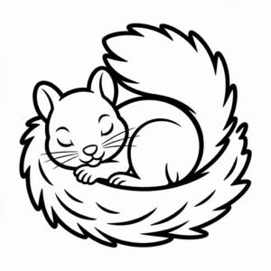 Schlafendes Eichhörnchen – Malvorlage zum Download als PDF