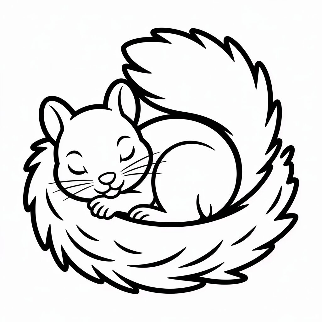 Schlafendes Eichhörnchen – Malvorlage zum Download als PDF