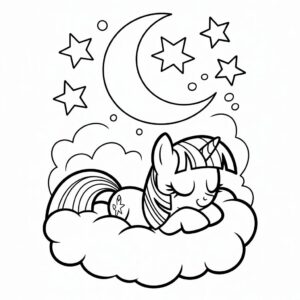 Slapende Eenhoorn onder de Maan – Kleurplaat