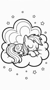 Slapende Rainbow Dash op een wolk kleurplaat