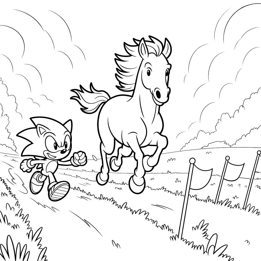 Sonic And Horse Racing Coloring Page