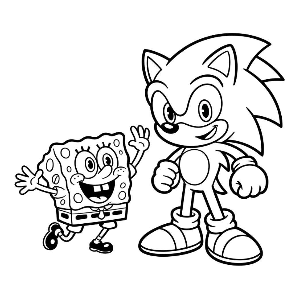 Sonic And SpongeBob Fun Coloring Sheet