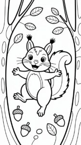 Springendes Eichhörnchen Ausmalbild für Kinder als kostenloser PDF