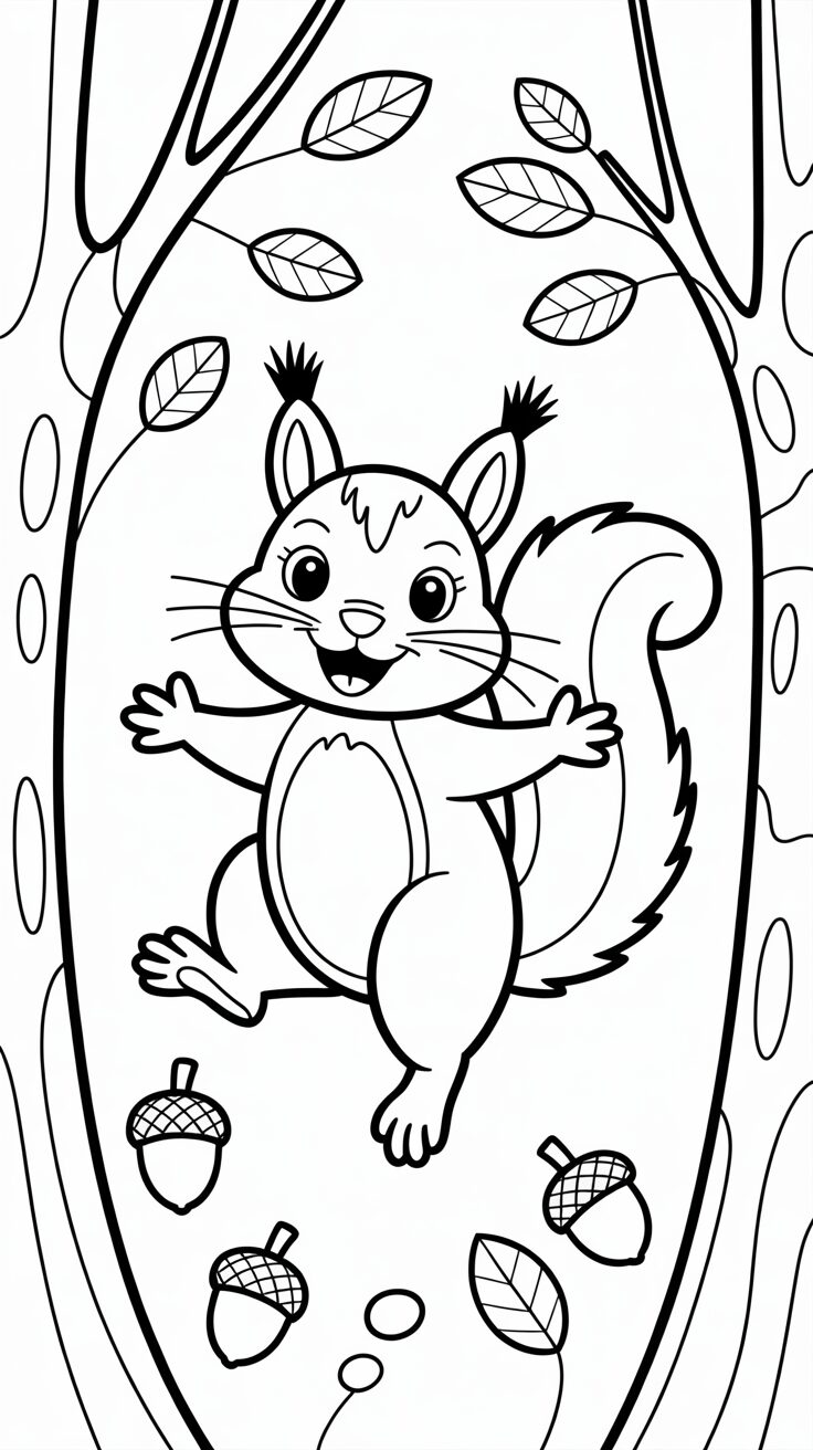 Springendes Eichhörnchen Ausmalbild für Kinder als kostenloser PDF