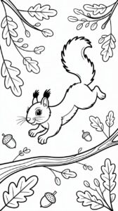 Springendes Eichhörnchen im Wald zum Ausmalen – free Download