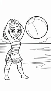 Vaiana con un atuendo deportivo: página para colorear en PDF