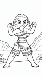 Descarga ya la página para colorear de Vaiana con un atuendo deportivo.