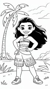 Imprime una lámina para colorear de Vaiana con un atuendo deportivo.